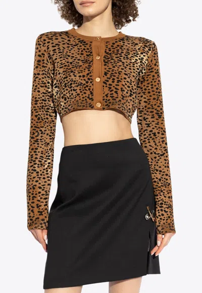Versace Leopard Pattern Button-up Cardigan In Brown