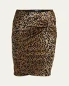 Versace Leopard Pencil Skirt With Safety Pin Brooch In Naturalblack