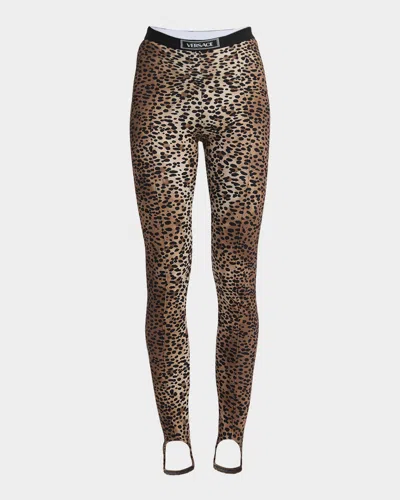 Versace Leopard-print 90s  Pull-on Stirrup Leggings In Naturalblack