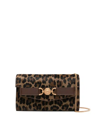 Versace Leopard-print Clutch Bag In Brown
