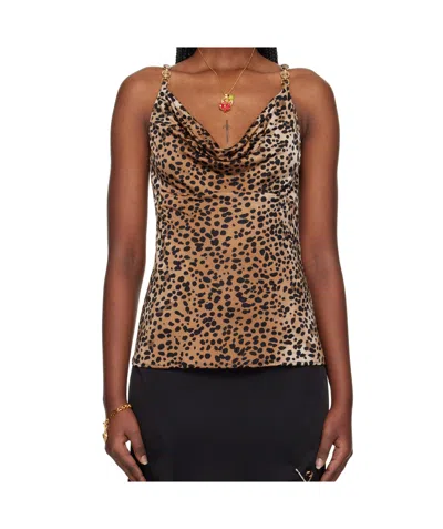 VERSACE LEOPARD-PRINT COWL-NECK TOP