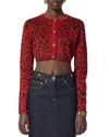 Versace Metallic Animalier Knit Crop Cardigan In Lipstick Red
