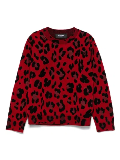 Versace Kids' Leopard-print Jumper In Red