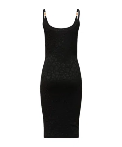 Versace Leopard Print Knit Dress In Black