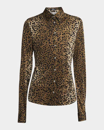 Versace Leopard-print Liquid Jersey Formal Shirt In Naturalblack