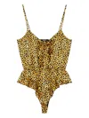 Versace Leopard-print Ruffled Bodysuit In Yellow