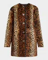 Versace Leopard Pony-effect Collarless Coat In Brown