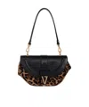 Versace Leopard Print Shoulder Bag In Black