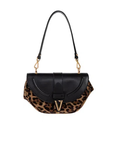 Versace Leopard Print Shoulder Bag In Black