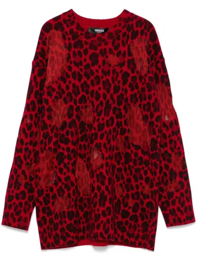 VERSACE VERSACE LEOPARD-PRINTED SEMI-SHEER PANELLED JUMPER