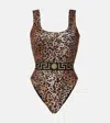 Versace Leopard-print One-piece Swimsuit In Brown