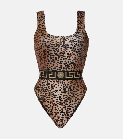 Versace Leopard-print One-piece Swimsuit In Multicolor