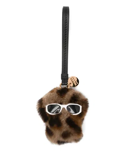 Versace Leopard-print Textured Keyring In Brown