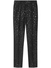 Versace Tailored Black Trousers With Tone-on-tone Leopard Print In Black