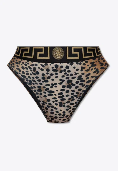 Versace Leopard Print Bikini Bottom In Beige