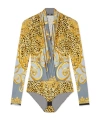 Versace Leopard-printed Draped Bodysuit In Multi
