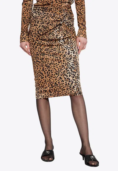 Versace Leopard Gathered Midi Skirt In Animalier