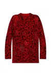 Versace Leopard-printed Semi-sheer Panelled Jumper In Rosso