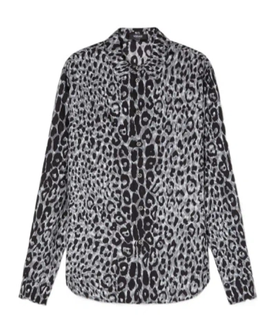 Versace Leopard-print Silk Shirt In Gray