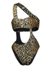 Versace Brown & Black Greca Border One-piece Swimsuit In 褐色