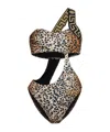 Versace Brown & Black Greca Border One-piece Swimsuit In Black