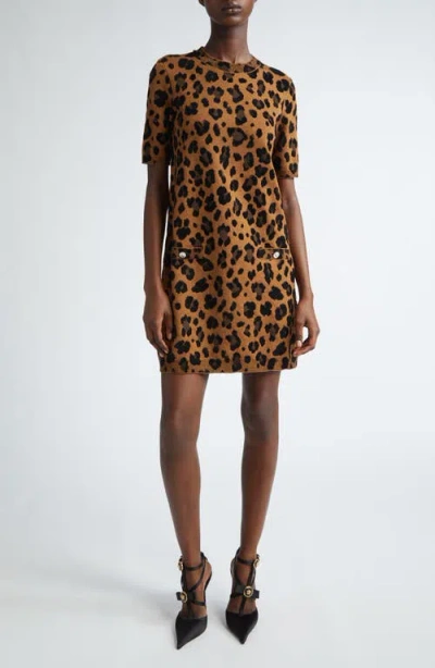 VERSACE VERSACE LEOPARD JACQUARD SWEATER DRESS