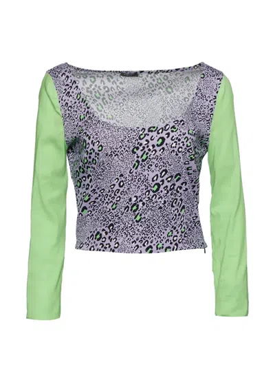 Pre-owned Versace Leopard-print Knit Top In Purple