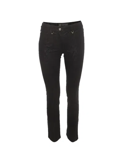 Pre-owned Versace Leopard-print Slim-fit Jeans In Black