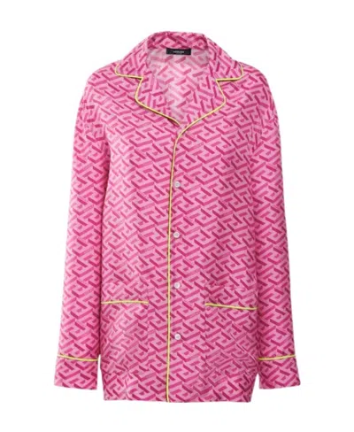 Versace Letter Combination Twill Shirt In Pink