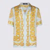 Versace Medusa Chain Print Silk Shirt In Blue+gold