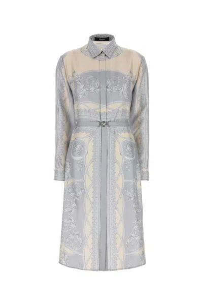 VERSACE LIGHT BLUE BAROCCO-PRINT SHIRT DRESS