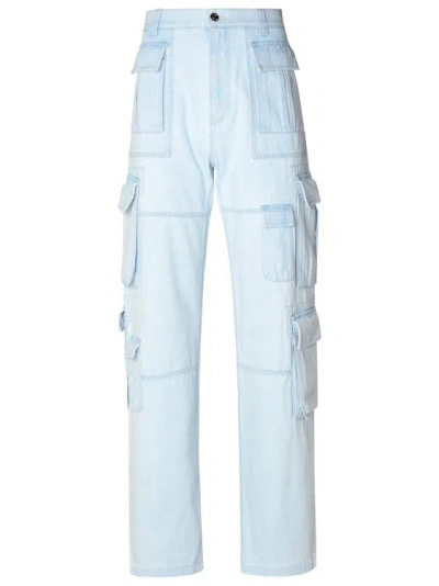 Versace Light Blue Cotton Cargo Jeans In White