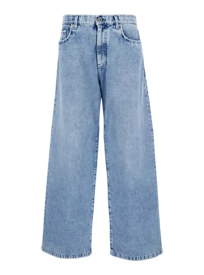 Versace Light Blue Five Pocket Jeans With Logo Patch In Denim Woman
