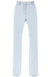 VERSACE LIGHT BLUE HIGH-WAISTED STRAIGHT CUT RELAXED FIT JEANS WITH SILVER MEDUSA DETAILS