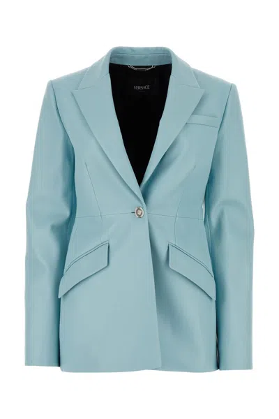 VERSACE LIGHT-BLUE LEATHER BLAZER