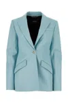 Versace Leather Single Breast Jacket In Lightblue