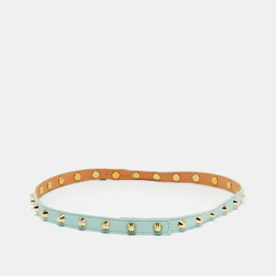 Pre-owned Versace Light Blue Leather Studded Wrap Around Bracelet