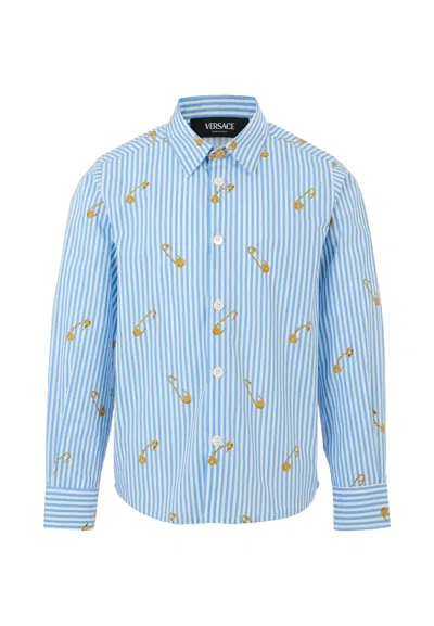 Versace Kids' Light Blue Shirt For Boy With Safety Pins