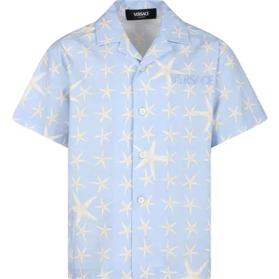 Versace Kids' Light Blue Shirt For Boy With Sea Shells Print