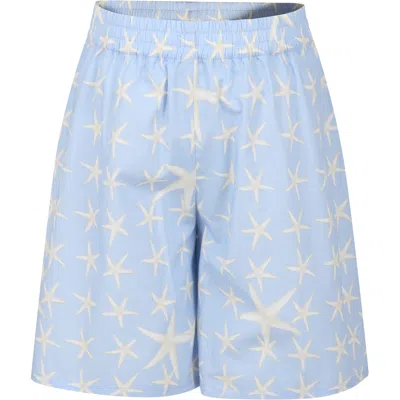 Versace Kids' Light Blue Shorts For Boy With Sea Shells Print