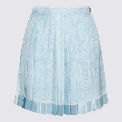 Versace Light Blue Silk Skirt In Pale Blue