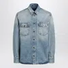 Versace Light Blue Stone-washed Denim Shirt With Studs In Blue