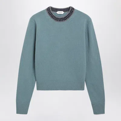 Versace Light Blue Wool And Cashmere Crewneck Sweater