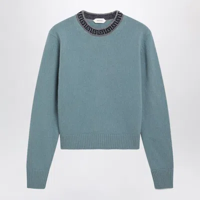 Versace Light Blue Wool And Cashmere Crewneck Sweater