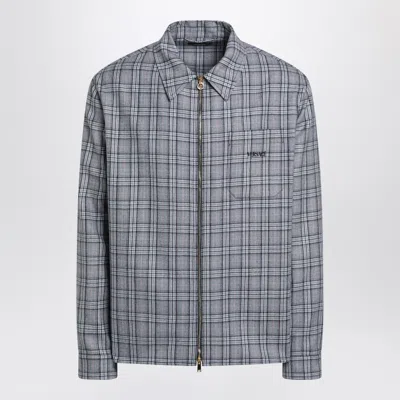 VERSACE VERSACE LIGHT BLUE ZIP UP CHECKED SHIRT