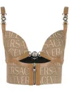 Versace Garden Monogram Patterned Crop Top With Clip Closure In Light Brown