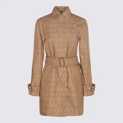 Versace Light Brown Cotton Blend Trench Coat In Neutral