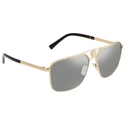 Versace Light Gray Mirror Silver Rectangular Men's Sunglasses Ve2238 12526g 61 In Grey/silver Tone