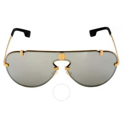 Versace Light Gray Mirrored Silver Pilot Men's Sunglasses Ve2243 10026g 43 In Gold / Gray / Silver