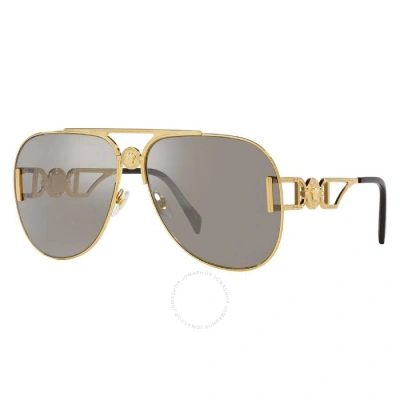 Versace Light Gray Mirrored Silver Pilot Unisex Sunglasses Ve2255 10026g 63 In Gold / Gray / Silver